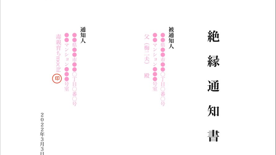 絶縁通知書(毒親、親族へ実際に送付した文書)